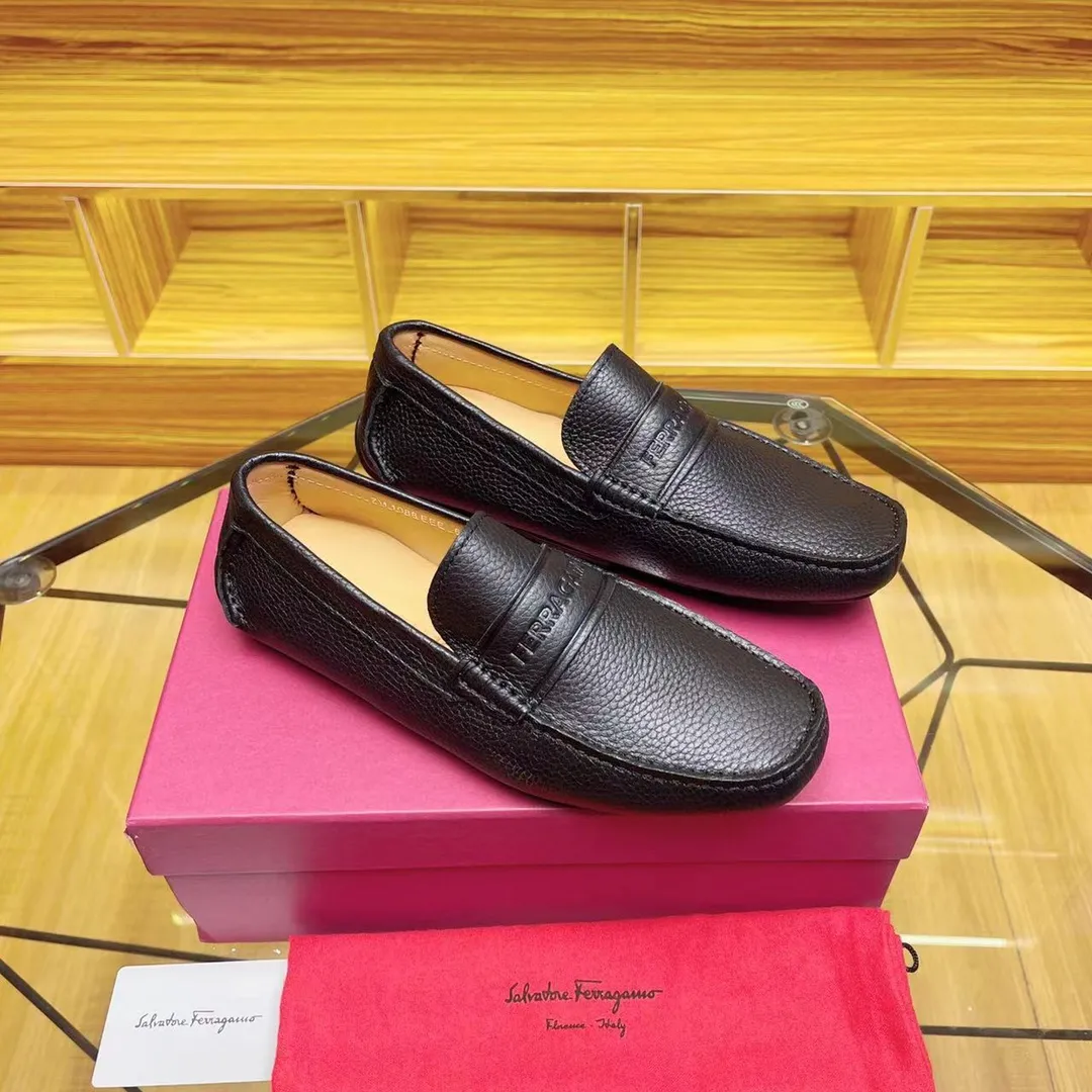 Men's shoes 💰560Ferragamo high-end quality 🔥 black pebbled ➕ cowhide lining size 38-45